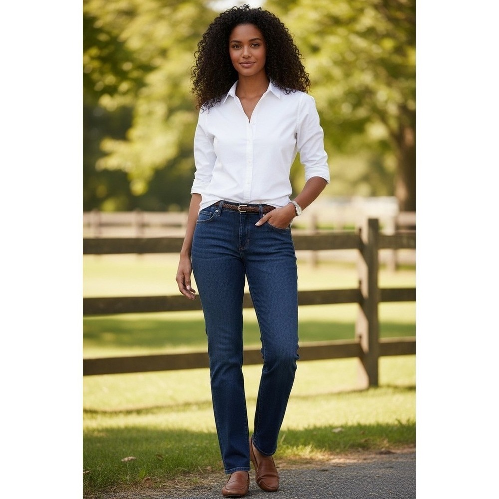 LRL Lauren Jeans Co. Straight Leg Jeans Womens Size 16 Dark Wash Blue Mid rise